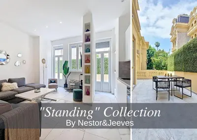 a living room with a couch and a table at Nestor&Jeeves - OASIS - Terrace in the city in Nice