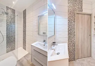 two pictures of a bathroom with a sink and a shower at Nestor&Jeeves - OASIS - Terrace in the city in Nice