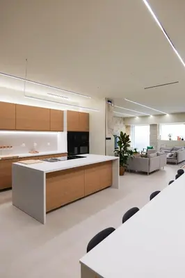 an office with a large kitchen with tables and chairs at Extra Spacious Modern Apartment HUB Nice Center in Nice