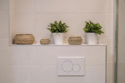 a shelf with three plants in baskets on it at Le Comfy, cosy place dans le vieux nice avec climatisation in Nice