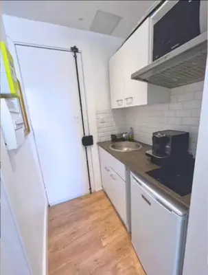 a small kitchen with a white refrigerator and a sink at Lumineux studio proche Jean Medecin in Nice