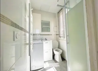 a white bathroom with a toilet and a shower at Lumineux studio proche Jean Medecin in Nice