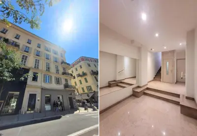 two pictures of a building and a street at Nestor&Jeeves - BEIGE RIVIERA - Standing suite in Nice
