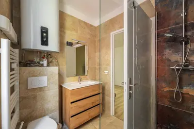 a bathroom with a sink and a shower at Appartement cosy au coeur de la vieille ville in Nice