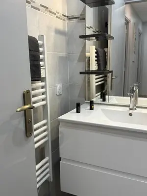 a bathroom with a sink and a mirror at Appartement Valeria in Saint-Laurent-du-Var