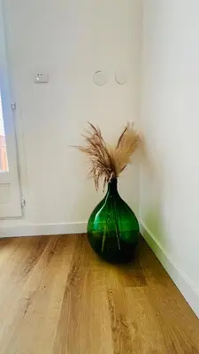 a green vase sitting on the floor in a room at Sublime T3 havre de paix rénové climatisé Parking in Nice