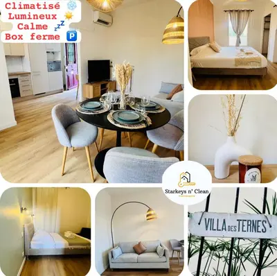 a collage of photos of a living room and dining room at Sublime T3 havre de paix rénové climatisé Parking in Nice