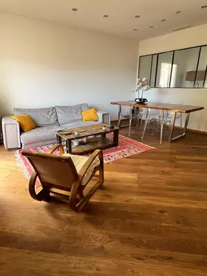 a bedroom with a bed and a large window at Magnifique 3 pièces 300 m plage jardin Parking in Cagnes-sur-Mer