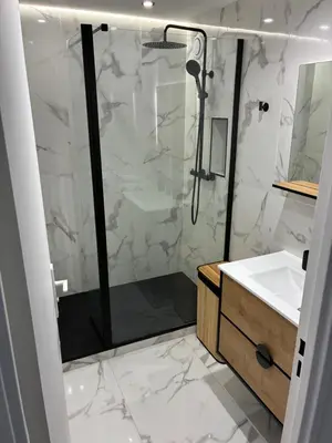 a bathroom with a shower and a sink at Nice vauban in Nice