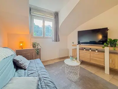 a bedroom with a bed and a large television at Etudiants Port - Riquier- Wifi, 2 pers in Nice