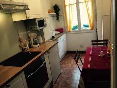 a small kitchen with a sink and a microwave at Apartment Villa HenriIV in Nice