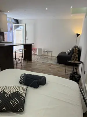 a bed with two pillows on it in a room at Charmant studio en centre de Nice in Nice