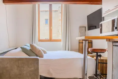 a small bedroom with a bed and a window at Antibes Centre 2 pièces cosy proche remparts in Nice
