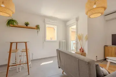 a living room with a couch and a table at Nice 2 pièces charmant proche port et transports in Nice