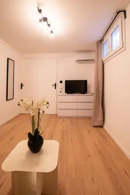 a living room with a vase of flowers on a table at Studio Place Masséna in Nice