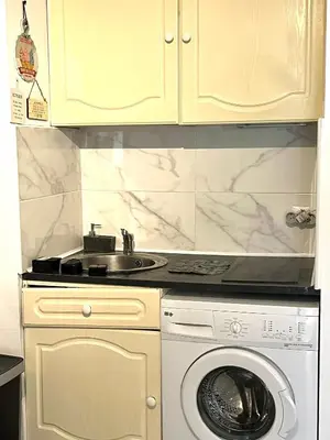 a kitchen with a washing machine and a sink at Studio Californie in Nice