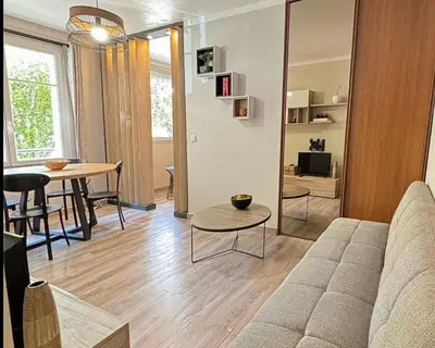 a living room with a couch and a table at Cosy one bedroom apartment to Nice in Nice