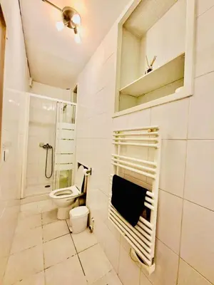 a white bathroom with a toilet and a shower at 2 Pièces en étage au Centre-ville de Nice in Nice