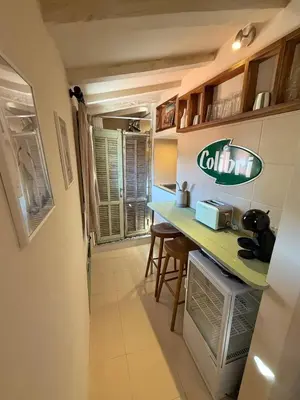 a kitchen with a green counter top in a room at Studio Place Rossetti - Old Nice Center in Nice