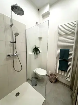 a bathroom with a shower and a toilet at Studio Vieux-Nice proche de la mer et Cours Saleya in Nice