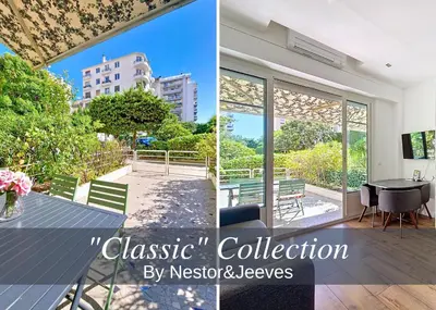 a collage of two pictures of a house at Nestor&Jeeves - MANEL - Terrasse et acces direct Promenade des Anglais in Nice