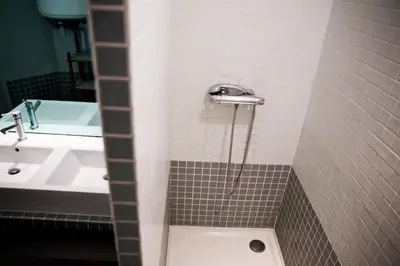 a bathroom with a toilet and a sink at 