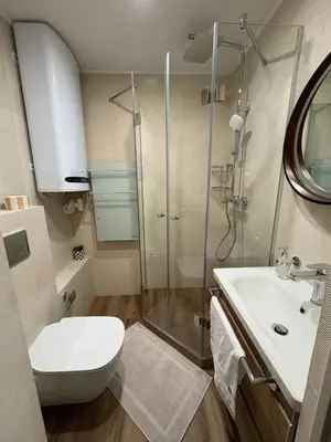a bathroom with a shower and a toilet and a sink at Perle au Port de NICE in Nice