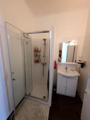 a bathroom with a shower and a sink at Apartment nice view in Nice