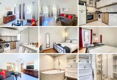 a collage of photos of a kitchen and a living room at Nestor&Jeeves - BELA VISTA - Central - Close sea in Nice