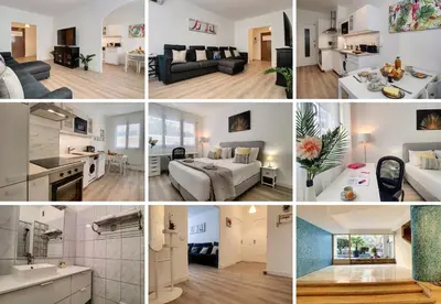 a collage of photos of a living room and a kitchen at Nestor&Jeeves - BEETHOVEN - Residential Area - Central in Nice