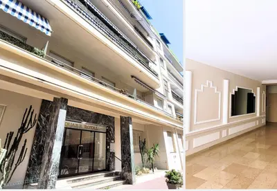 two views of a building with a view of a hallway at Nestor&Jeeves - SQUARE PROMENADE - Central - Close sea in Nice