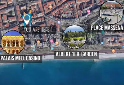 a map of a city with different places on it at Nestor&Jeeves - SEA AND SUN - Central - Close sea in Nice