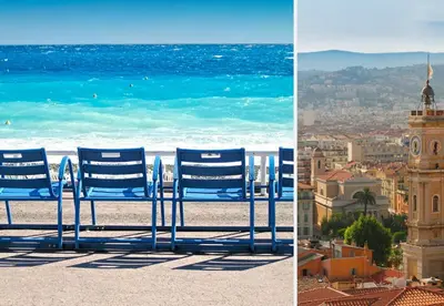 a couple of blue chairs sitting on the beach at Nestor&Jeeves - ROXANE - Near Negresco - Close Beach in Nice