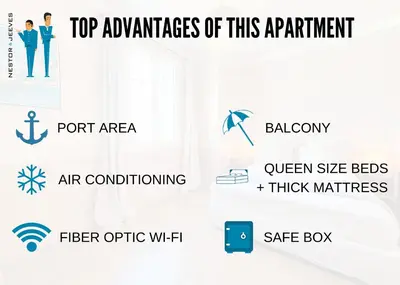 a screenshot of the top advantages of this apartment at Nestor&Jeeves - PORT LYMPIA - Close Old Town - Port Area in Nice