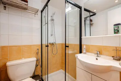 a bathroom with a shower and a toilet and a sink at studette a coté de la mer et la promenade in Nice