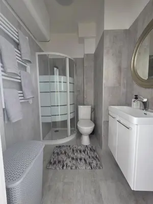 a bathroom with a toilet and a shower and a sink at Luxe Apartements Azur in Nice