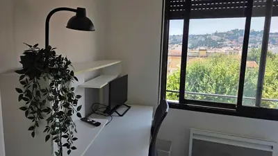a room with a desk with a computer and a plant at LX144 Bright & refined studio WIFI Mobility lease in Nice