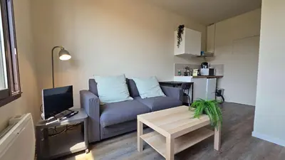 a living room with a couch and a table at LX155 Roof terrace city center Mobility Lease in Nice