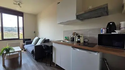 a kitchen and living room with a couch at LX155 Roof terrace city center Mobility Lease in Nice