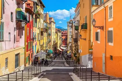a view of a city street with buildings at Plein centre, calme et cosy in Nice