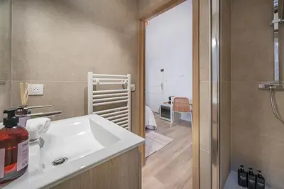 a bathroom with a white sink and a shower at Chambre 4 La Nissa Bella in Nice