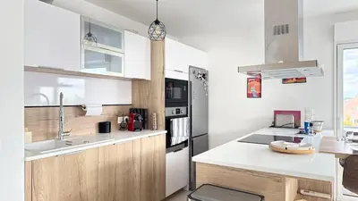 a kitchen with a sink and a counter top at La Vista Mar - Apt Seaview Near Airport-AC-Parking in Saint-Laurent-du-Var