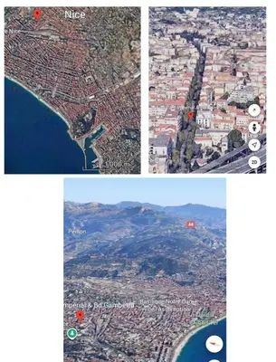 two pictures of a city with a town and a lake at appartement entresol nice 1,2 kilomètre de la plage mer promenade in Nice