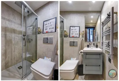 two pictures of a bathroom with a toilet and a shower at Chic Industrial Loft Quiet Garibaldi AC Balcony in Nice