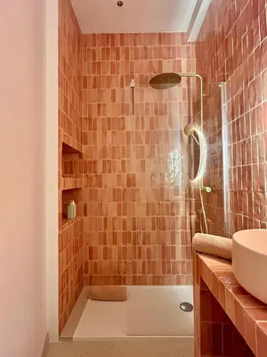 a bathroom with a shower and a sink at Un cocon en centre ville de Nice 2 personnes in Nice