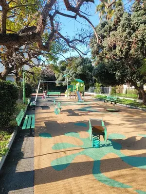 a park with benches and a playground at T2 douillet proche de Nice - Accès plage à pied in Cagnes-sur-Mer