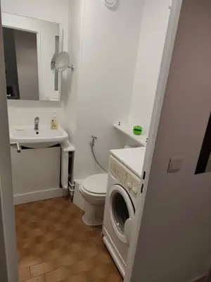 a bathroom with a toilet and a washing machine at Bel appartement in Nice