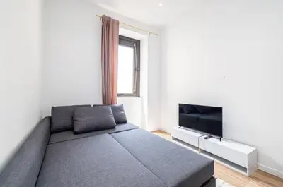 a living room with a couch and a flat screen tv at Au cœur de Nice, Gare à pied et Climatisation in Nice