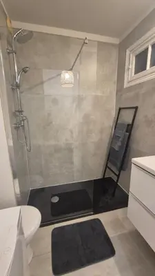 a bathroom with a shower with a sink and a toilet at Cosy 1 Bedroom, balcony, Promenade des Anglais in Nice