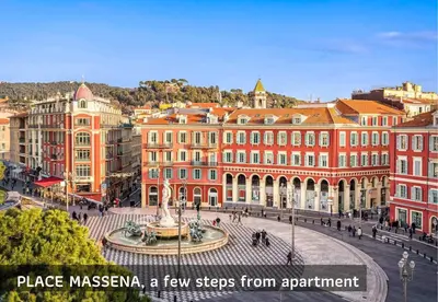 a city with a fountain in front of a building at Nestor&Jeeves - RIVIERA JAURES - Terrace - Close Old Town in Nice